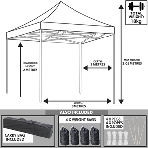 Sealey | Dellonda Premium 3 x 3m Pop-Up Gazebo, PVC Coated, Water Resistant Fabric, Supplied with Carry Bag, Rope, Stakes & Weight Bags - Beige Canopy - DG130