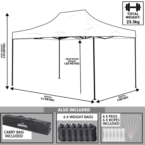 Sealey | Dellonda Premium 3 x 4.5m Pop-Up Gazebo, Heavy Duty, PVC Coated, Water Resistant Fabric, Supplied with Carry Bag, Rope, Stakes & Weight Bags - Beige Canopy - DG134