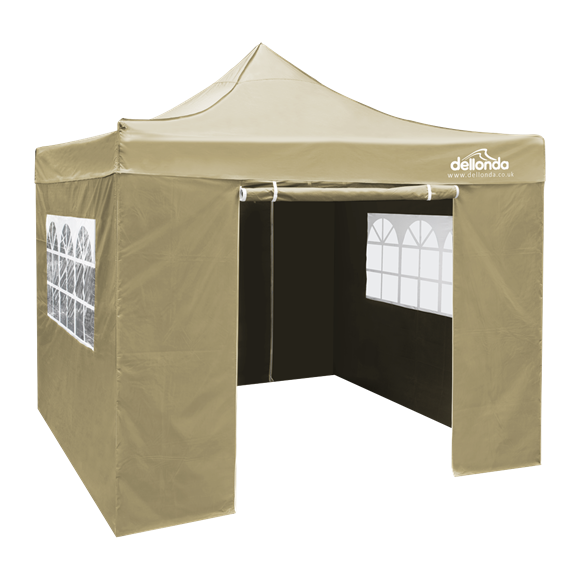 Sealey | Dellonda Premium 2x2m Pop-Up Gazebo & Side Walls, PVC Coated, Water Resistant Fabric, Supplied with Carry Bag, Rope, Stakes & Weight Bags - Beige - DG160