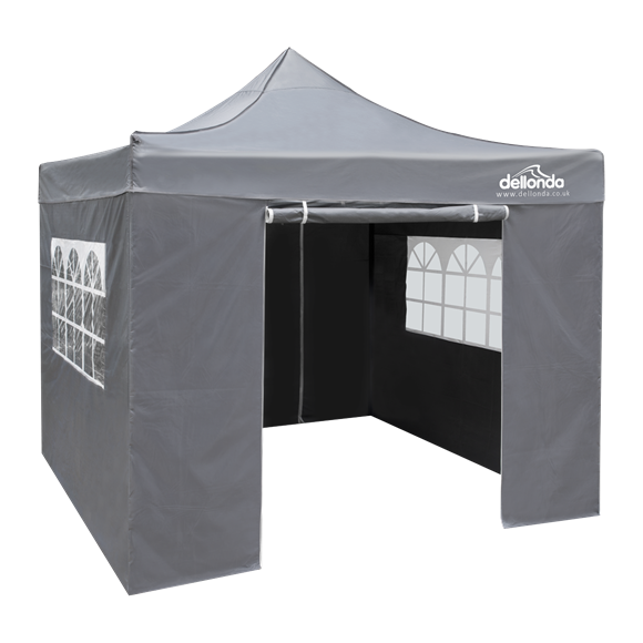 Sealey | Dellonda Premium 2x2m Pop-Up Gazebo & Side Walls, PVC Coated, Water Resistant Fabric, Supplied with Carry Bag, Rope, Stakes & Weight Bags - Grey - DG163