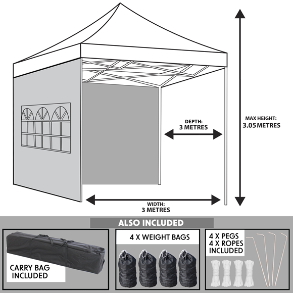 Sealey | Dellonda Premium 3x3m Pop-Up Gazebo & Side Walls, PVC Coated, Water Resistant Fabric with Carry Bag, Rope, Stakes & Weight Bags - Blue - DG165