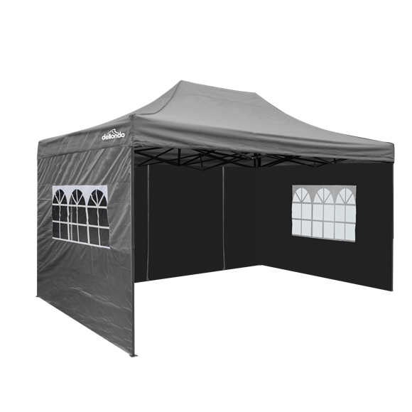 Sealey | Dellonda Premium 3x4.5m Pop-Up Gazebo & Side Walls, PVC Coated, Water Resistant Fabric with Carry Bag, Rope, Stakes & Weight Bags - Grey - DG171