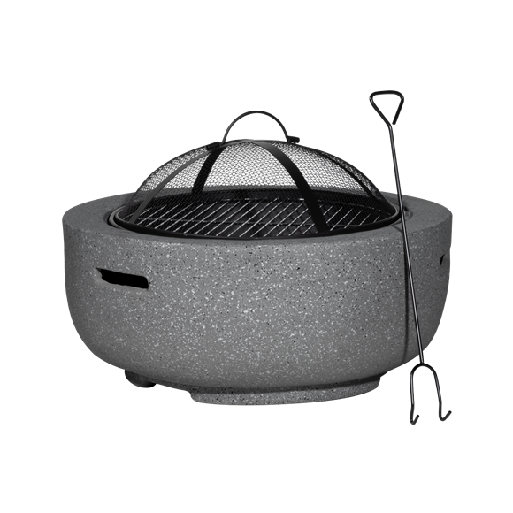 Sealey | Dellonda Round MgO Fire Pit with BBQ Grill, Ø60cm, Safety Mesh Screen - Dark Grey - DG189