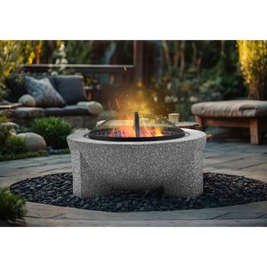 Sealey | Dellonda Round MgO Fire Pit with BBQ Grill, Ø75cm, Safety Mesh Screen - Light Grey - DG190