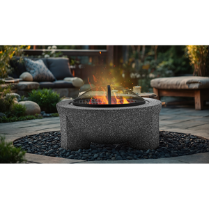 Sealey | Dellonda Round MgO Fire Pit with BBQ Grill, Ø75cm, Safety Mesh Screen - Dark Grey - DG191