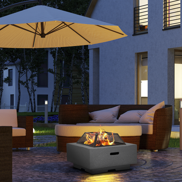 Sealey | Dellonda Square MgO Fire Pit with BBQ Grill, Safety Mesh Screen - Dark Grey - DG193