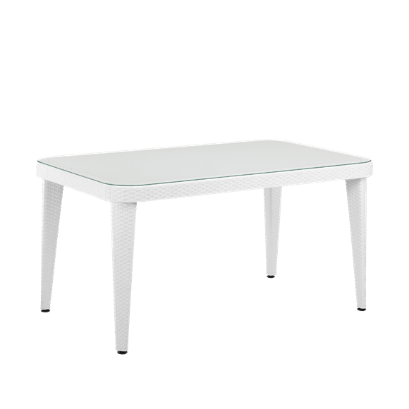 Sealey | Dellonda Weather-Resistant Polypropylene/Fibreglass Dining Tables with Tempered Glass Top 150 x 90 x 76cm - Ivory White - DG210