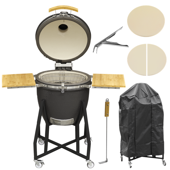 Sealey | Dellonda Deluxe 22"(56cm) Ceramic Kamado Style BBQ, Cover, Grid Gripper, Heat Deflector & Heat Deflector Support - DG236