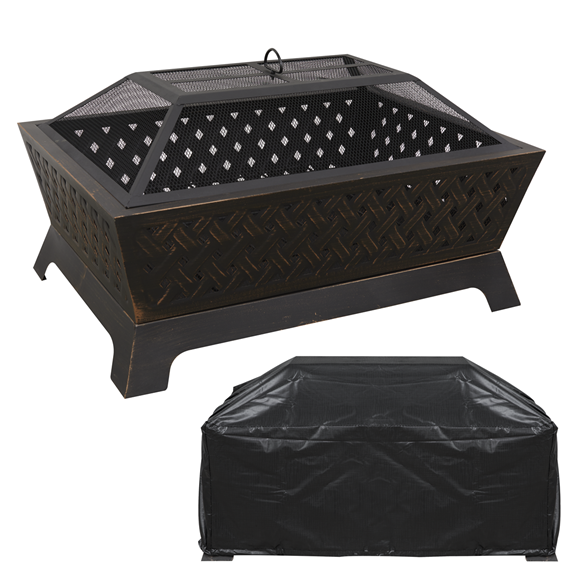 Sealey | Dellonda 35" Rectangular Outdoor Fire Pit, Antique Bronze Effect, Supplied with Water-Resistant Drawstring Cover - DG239