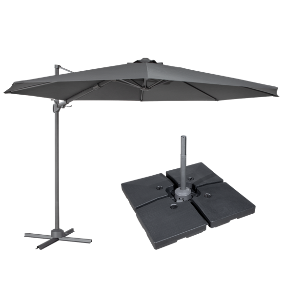 Sealey | Dellonda Cantilever Parasol with 360° Rotation, Tilt, Cover & Base 3m - Grey - DG272