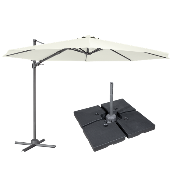 Sealey | Dellonda Cantilever Parasol with 360° Rotation, Tilt, Cover & Base 3m - Cream - DG273