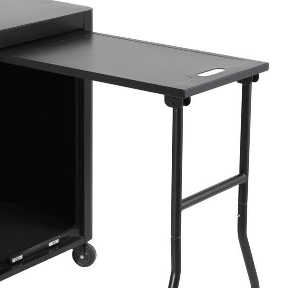 Dellonda BBQ/Plancha Workstation Trolley with Cupboard, Extension Table & Utensil Hooks, Black - SE-DG282