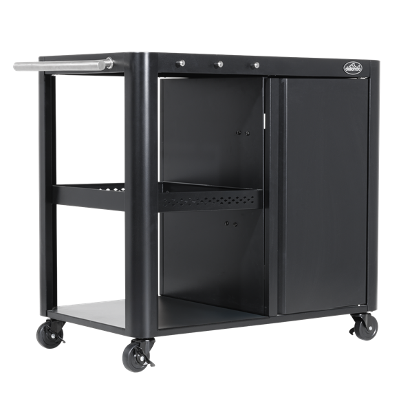 Dellonda BBQ/Plancha Workstation Trolley with Cupboard, Extension Table & Utensil Hooks, Black - SE-DG282