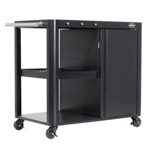 Dellonda BBQ/Plancha Workstation Trolley with Cupboard, Extension Table & Utensil Hooks, Black - SE-DG282