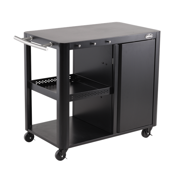 Dellonda BBQ/Plancha Workstation Trolley with Cupboard, Extension Table & Utensil Hooks, Black - SE-DG282