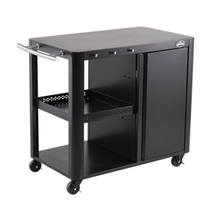 Dellonda BBQ/Plancha Workstation Trolley with Cupboard, Extension Table & Utensil Hooks, Black - SE-DG282
