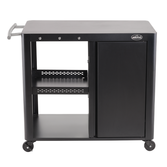 Dellonda BBQ/Plancha Workstation Trolley with Cupboard, Extension Table & Utensil Hooks, Black - SE-DG282
