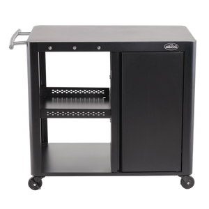 Dellonda BBQ/Plancha Workstation Trolley with Cupboard, Extension Table & Utensil Hooks, Black - SE-DG282