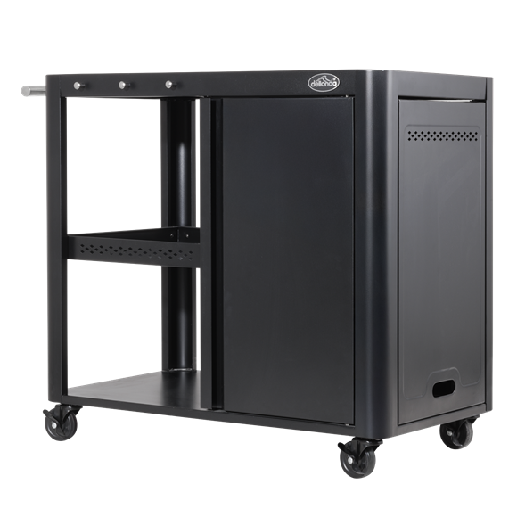 Dellonda BBQ/Plancha Workstation Trolley with Cupboard, Extension Table & Utensil Hooks, Black - SE-DG282