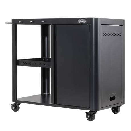 Dellonda BBQ/Plancha Workstation Trolley with Cupboard, Extension Table & Utensil Hooks, Black - SE-DG282