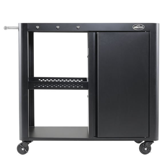 Dellonda BBQ/Plancha Workstation Trolley with Cupboard, Extension Table & Utensil Hooks, Black - SE-DG282