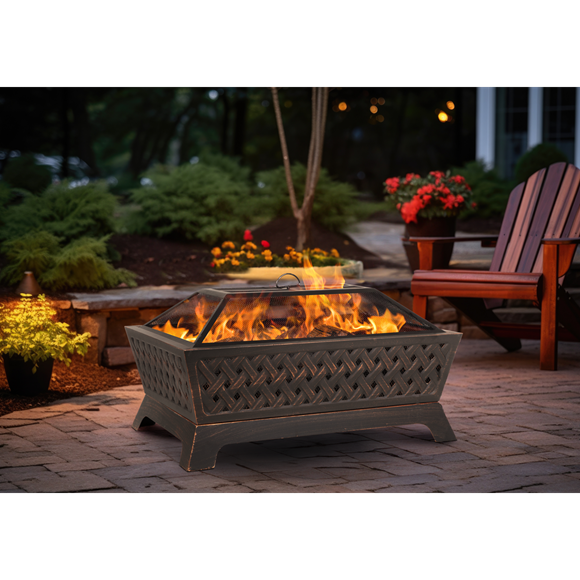 Sealey | Dellonda 35" Rectangular Outdoor Fire Pit, Antique Bronze Effect - DG44