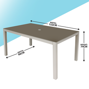 Sealey | Dellonda Fusion Aluminium Garden Dining Table with Tempered Glass & Parasol Hole - Light Grey - DG51