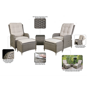 Sealey | Dellonda Chester Rattan Wicker Outdoor Recliner Loungers & Table Set 5pc - DG68