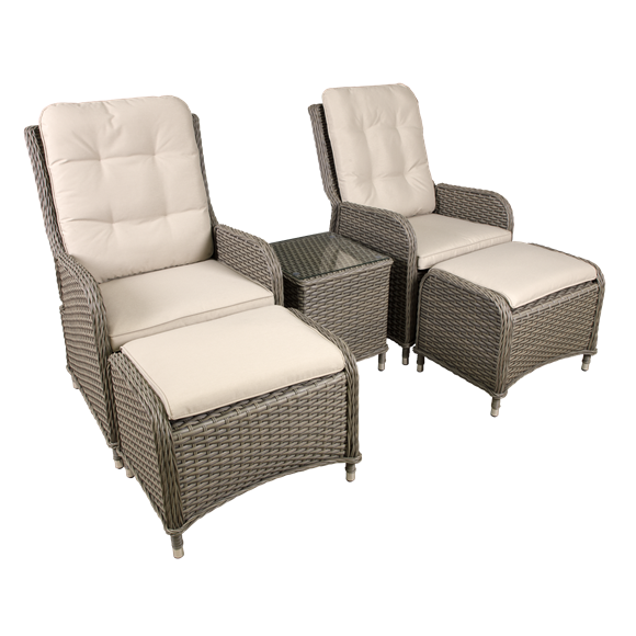 Sealey | Dellonda Chester Rattan Wicker Outdoor Recliner Loungers & Table Set 5pc - DG68