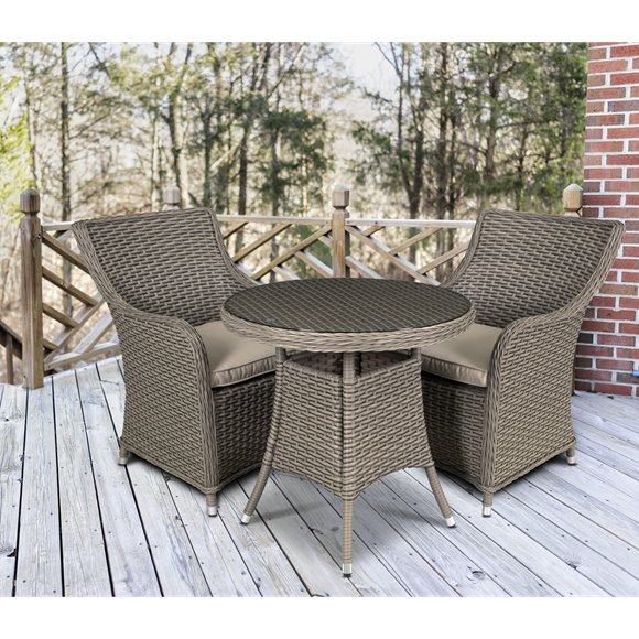 Sealey | Dellonda Chester Rattan Wicker Outdoor Dining Set with Tempered Glass Tabletop 3pc - DG86