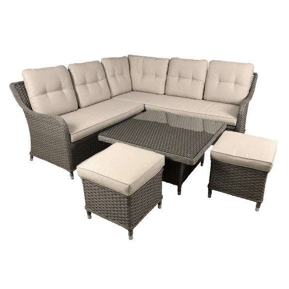 Sealey | Dellonda Chester Rattan Wicker Outdoor 5-Seater Corner Sofa, Adjustable Table & Footstools Set 5pc - DG89