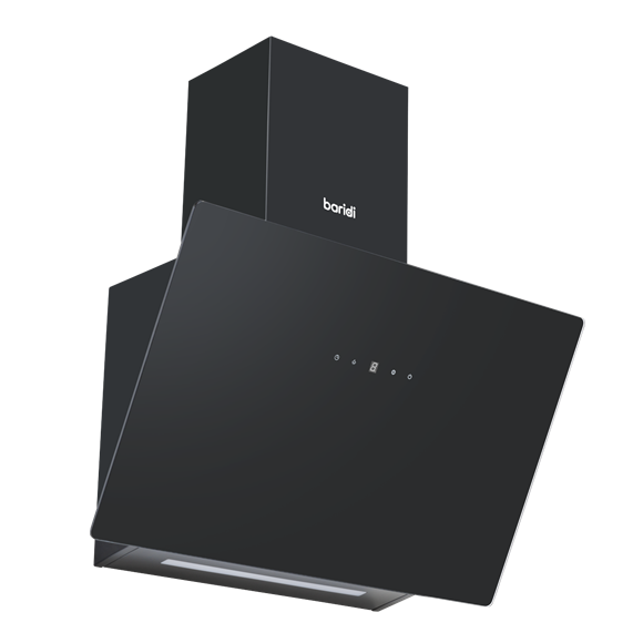 Baridi Angled Chimney Cooker Hood with Touch Controls & Carbon Filters 60cm - Black Glass - SE-DH105
