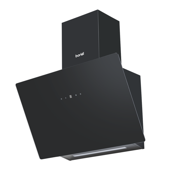 Baridi Angled Chimney Cooker Hood with Touch Controls & Carbon Filters 60cm - Black Glass - SE-DH105