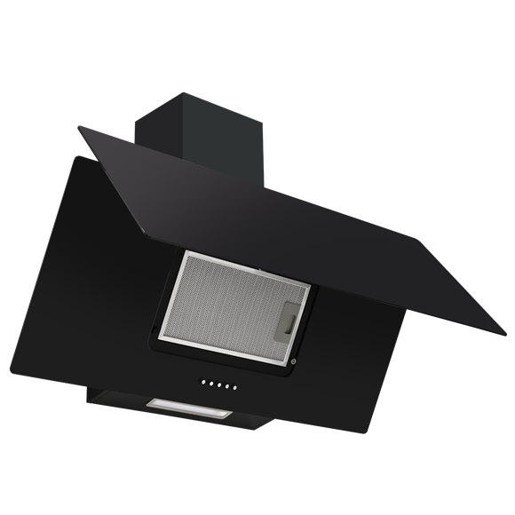 Baridi Angled Chimney Cooker Hood with Carbon Filters & LED Lamp 90cm, Energy Class A - Black Glass - SE-DH106