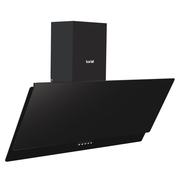 Baridi Angled Chimney Cooker Hood with Carbon Filters & LED Lamp 90cm, Energy Class A - Black Glass - SE-DH106
