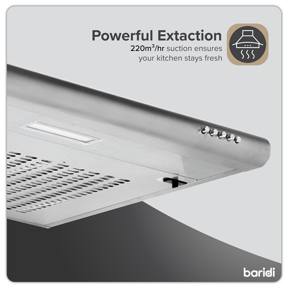 Baridi Visor Cooker Hood Extractor Fan 60cm - Stainless Steel - SE-DH108