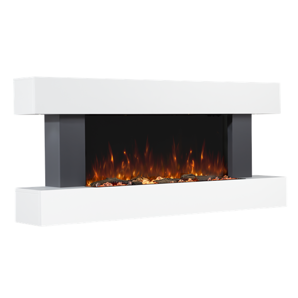 Sealey | Baridi 46" Wall Mounting 1000W/2000W Electric Fireplace with LED Flame Effects, Side Glass Decoration and Pebble Accessories, Grey - DH112