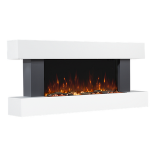 Sealey | Baridi 46" Wall Mounting 1000W/2000W Electric Fireplace with LED Flame Effects, Side Glass Decoration and Pebble Accessories, Grey - DH112