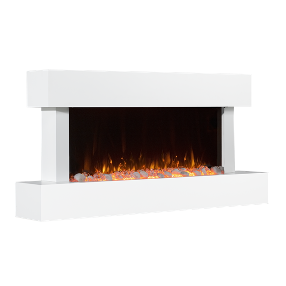 Sealey | Baridi 46" Wall Mounting 1000W/2000W Electric Fireplace with LED Flame Effects, Side Glass Decoration and Pebble Accessories, White - DH113