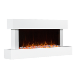 Sealey | Baridi 46" Wall Mounting 1000W/2000W Electric Fireplace with LED Flame Effects, Side Glass Decoration and Pebble Accessories, White - DH113