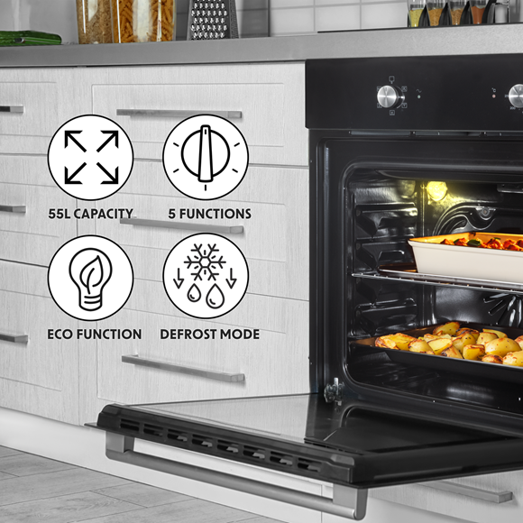 Sealey | Baridi Integrated Fan-Assisted Electric Oven 60cm 55L Capacity - Black - DH124