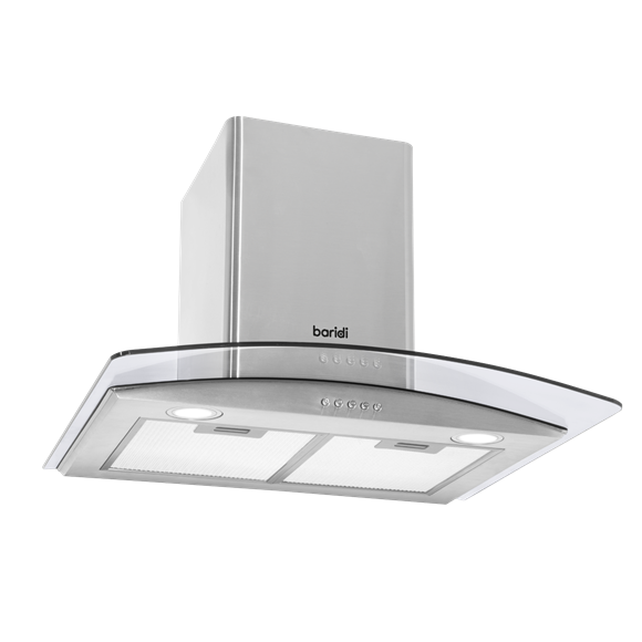 Sealey | Baridi Curved Glass Cooker Hood with Carbon Filters & LED Lights 60cm - Stainless Steel - DH128