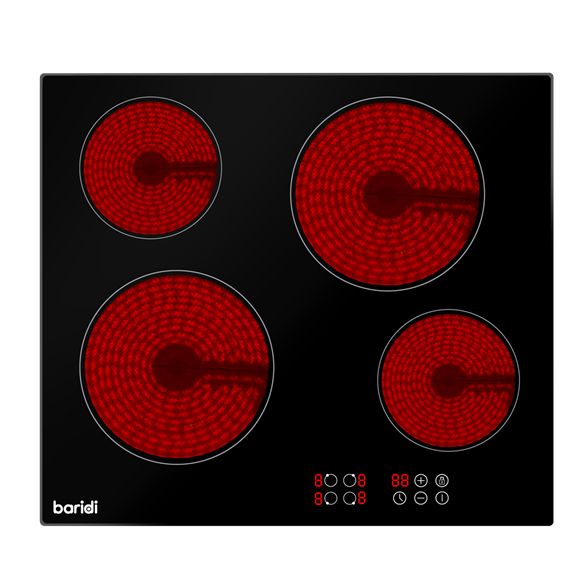 Sealey | Baridi Integrated Ceramic Hob with 4 Cooking Zones 60cm - Black Glass - DH131