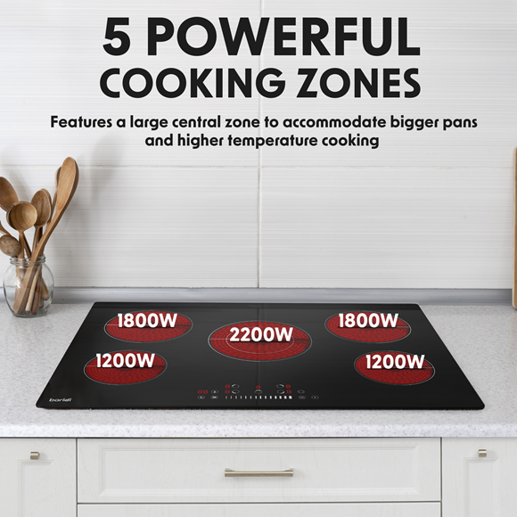 Sealey | Baridi Integrated Ceramic Hob with 5 Cooking Zones 77cm - Black Glass - DH175