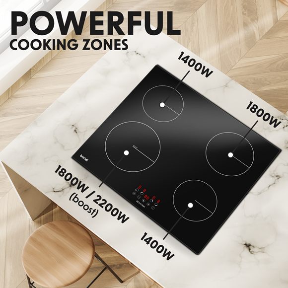 Sealey | Baridi Integrated Induction Hob with 4 Cooking Zones 60cm 6800W Output - DH176