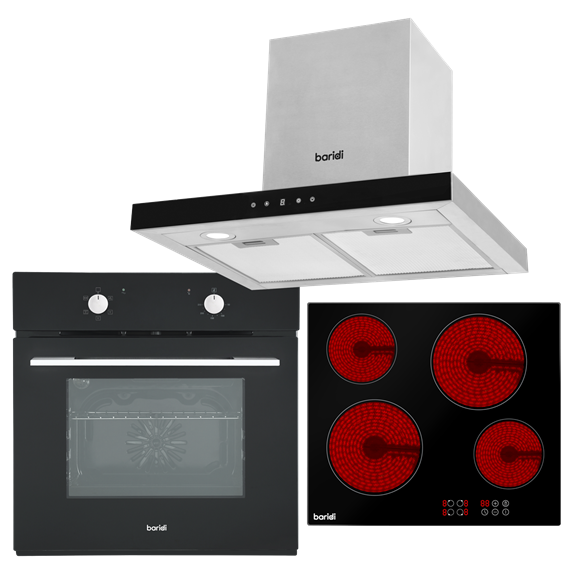 Sealey | Baridi Integrated Ceramic Hob with 4 Cooking Zones, Integrated Fan-Assisted Electric Oven & T-Shape Chimney Cooker Hood with Carbon Filters - DH184