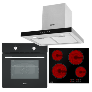 Sealey | Baridi Integrated Ceramic Hob with 4 Cooking Zones, Integrated Fan-Assisted Electric Oven & T-Shape Chimney Cooker Hood with Carbon Filters - DH184