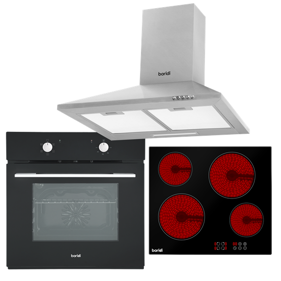 Sealey | Baridi Integrated Ceramic Hob with 4 Cooking Zones, Integrated Fan-Assisted Electric Oven & Cooker Hood with Carbon Filters - DH185