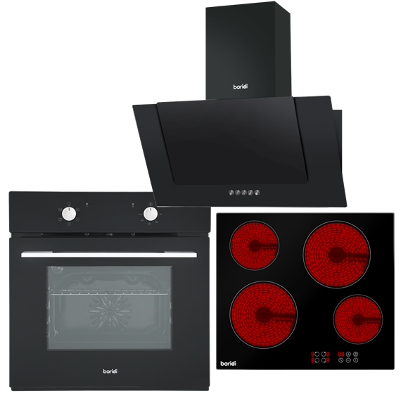 Sealey | Baridi Integrated Ceramic Hob with 4 Cooking Zones, Integrated Fan-Assisted Electric Oven & Angled Chimney Cooker Hood with Carbon Filters & LED Lamp - DH186