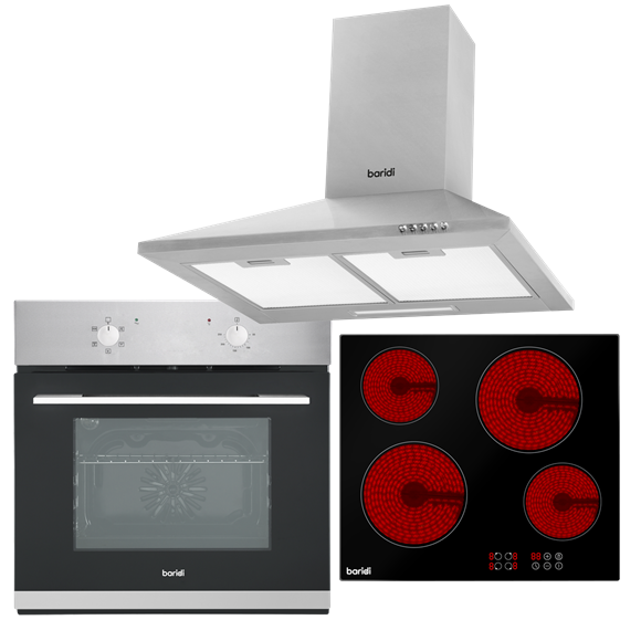 Sealey | Baridi Integrated Ceramic Hob with 4 Cooking Zones, Integrated Fan-Assisted Electric Oven & Cooker Hood with Carbon Filters - DH188